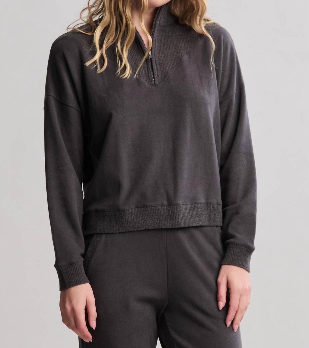 Barefoot Dreams - Brushed Fleece With Cozychic Ultra Lite Rib Half Zip Pullover