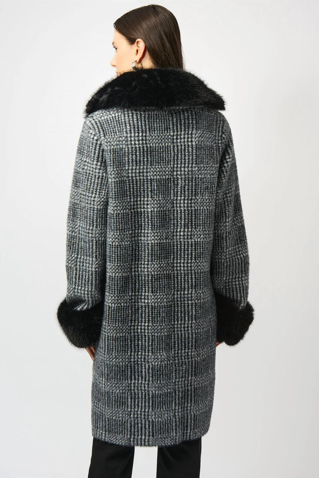 Joseph Ribkoff - Plaid Print Faux Fur Coat