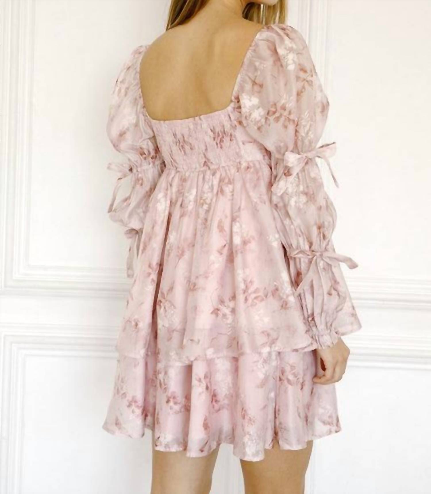 Storia - Floral Bow Sleeves Babydoll Dress