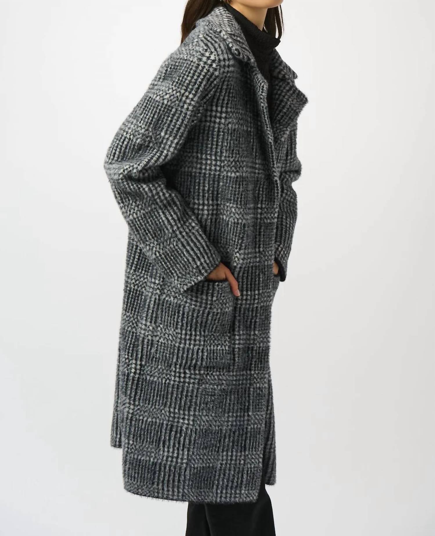 Joseph Ribkoff - Plaid Print Faux Fur Coat