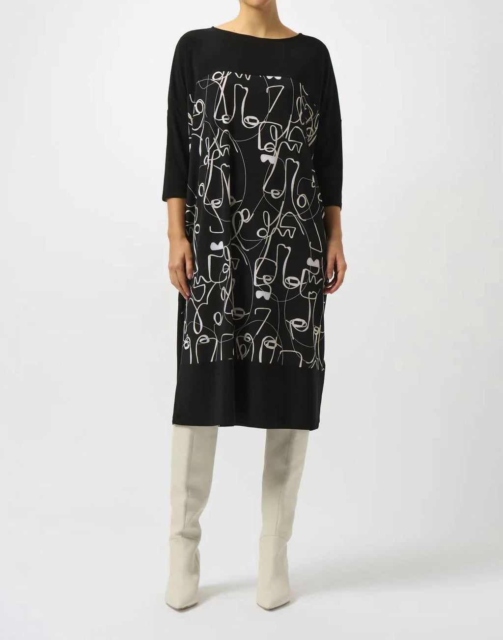 Joseph Ribkoff - Moonstone Face Print Boat Neck 3/4 Sleeves Cocoon Dress