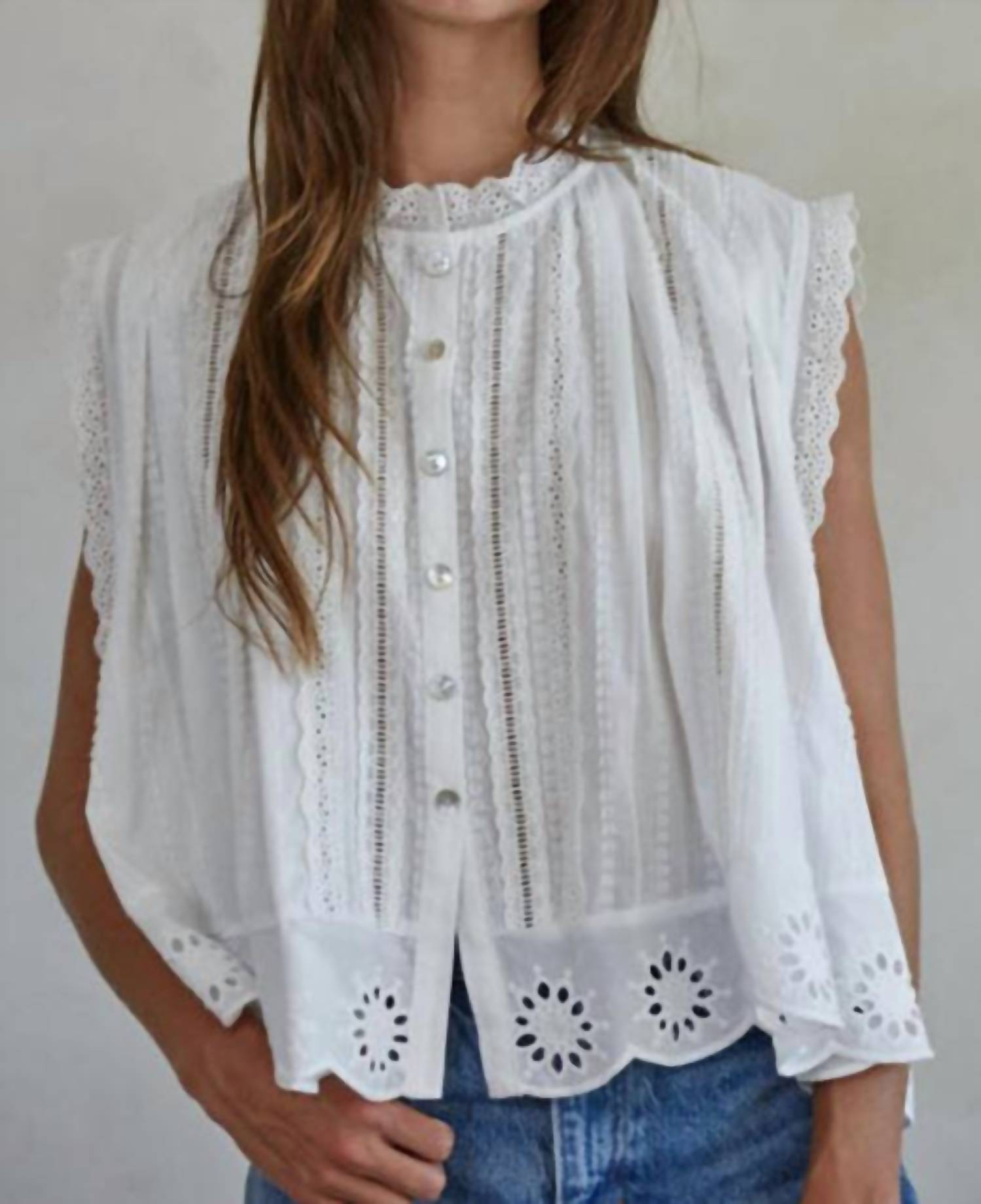 By Together - Women's Eyelet Button Down Top