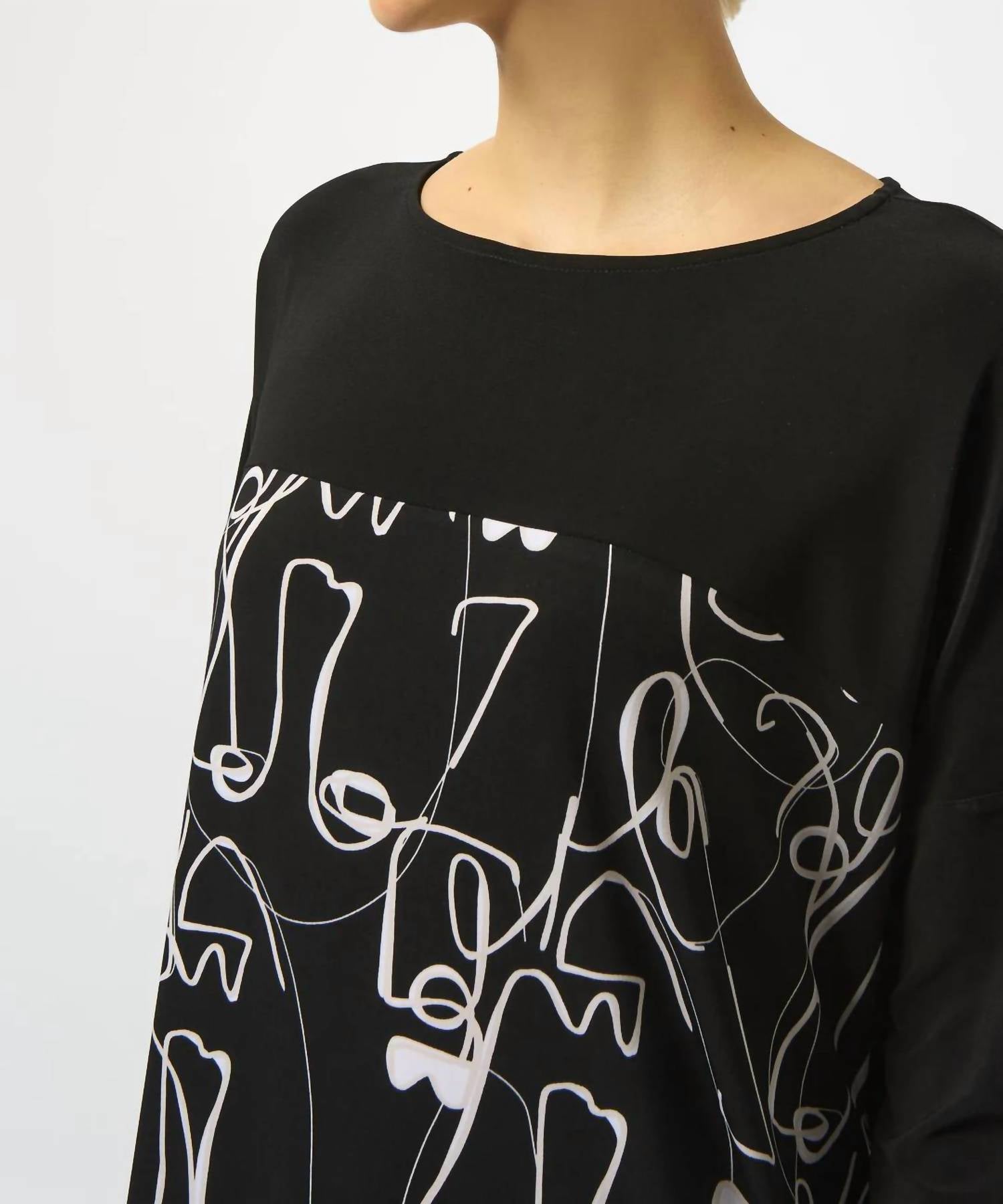 Joseph Ribkoff - Moonstone Face Print Boat Neck 3/4 Sleeves Cocoon Dress