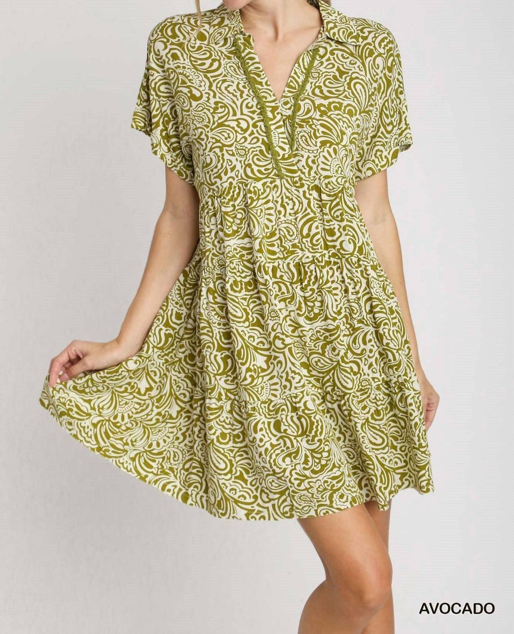 Umgee - Floral Paisley Mixed Print Tiered Dress