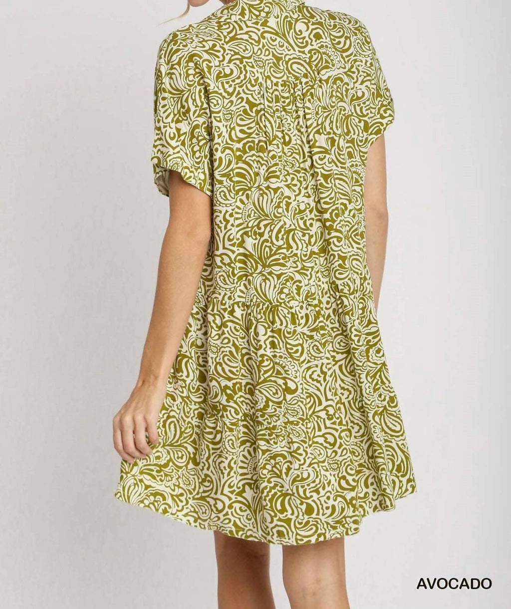 Umgee - Floral Paisley Mixed Print Tiered Dress