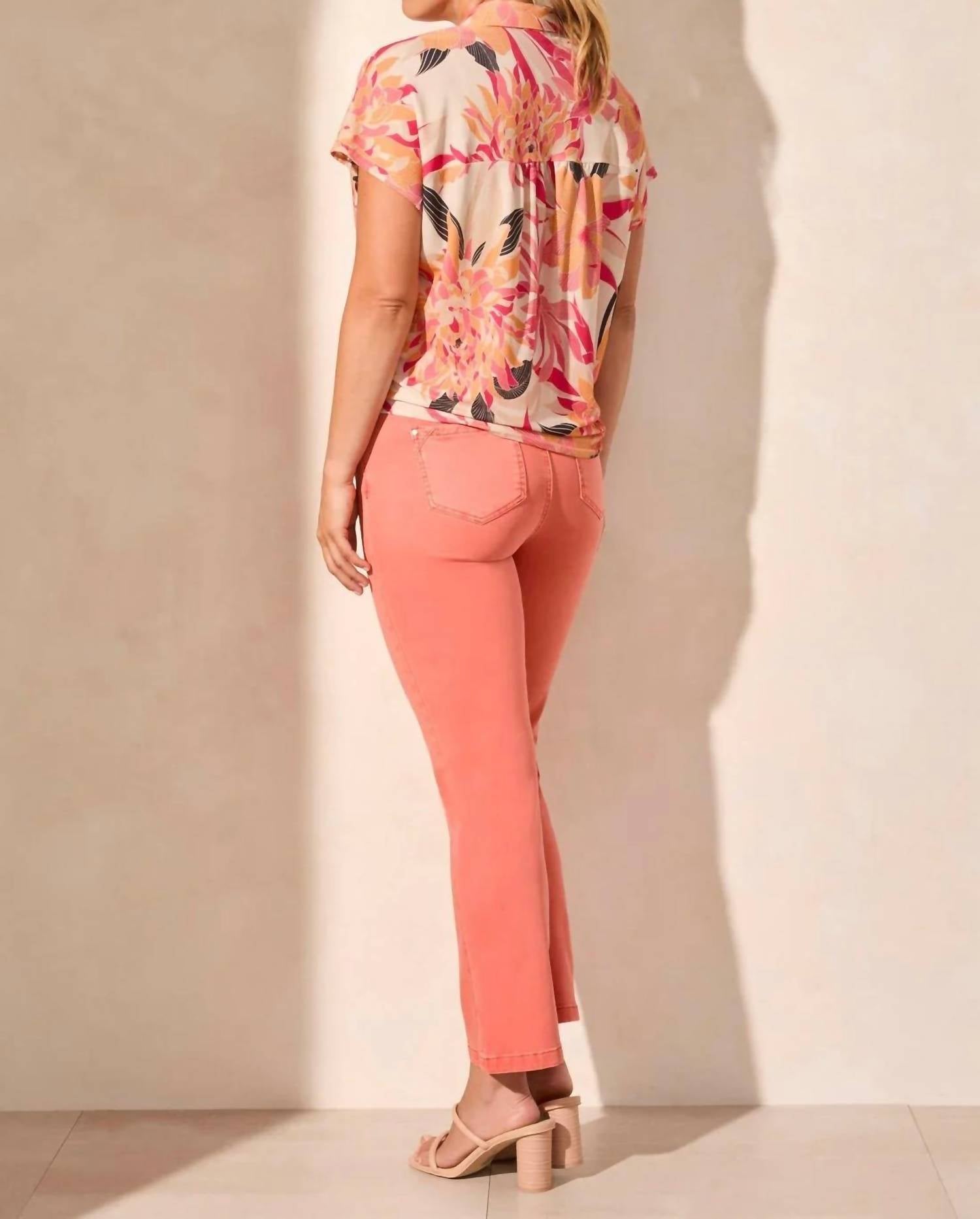 Tribal - SHORT SLEEVE TOP WITH BUTTONS & TIE FRONT