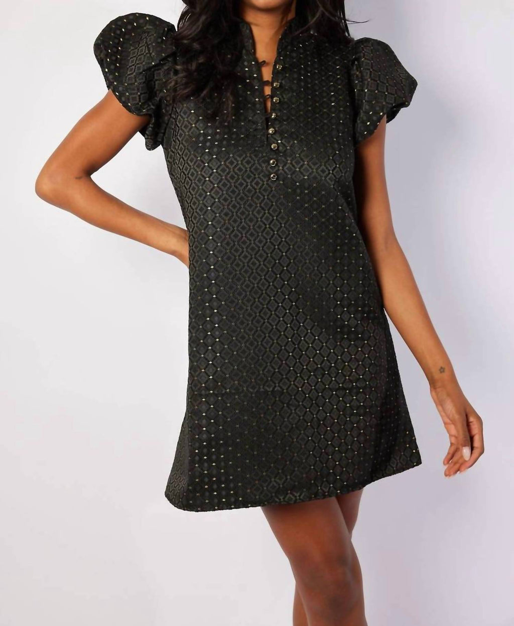 Sail To Sable - Puff Sleeve Button Front Dress