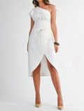Eb Luxe - Mila One Shoulder Wrap Midi Dress