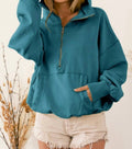 Bibi - Stitch Detailed Elastic Hem Half Zip Hoodie