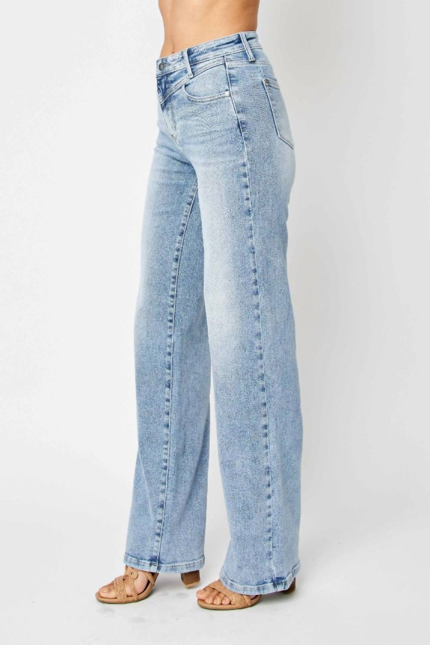 Judy Blue - Front Yoke Retro Wide Leg Denim Jeans