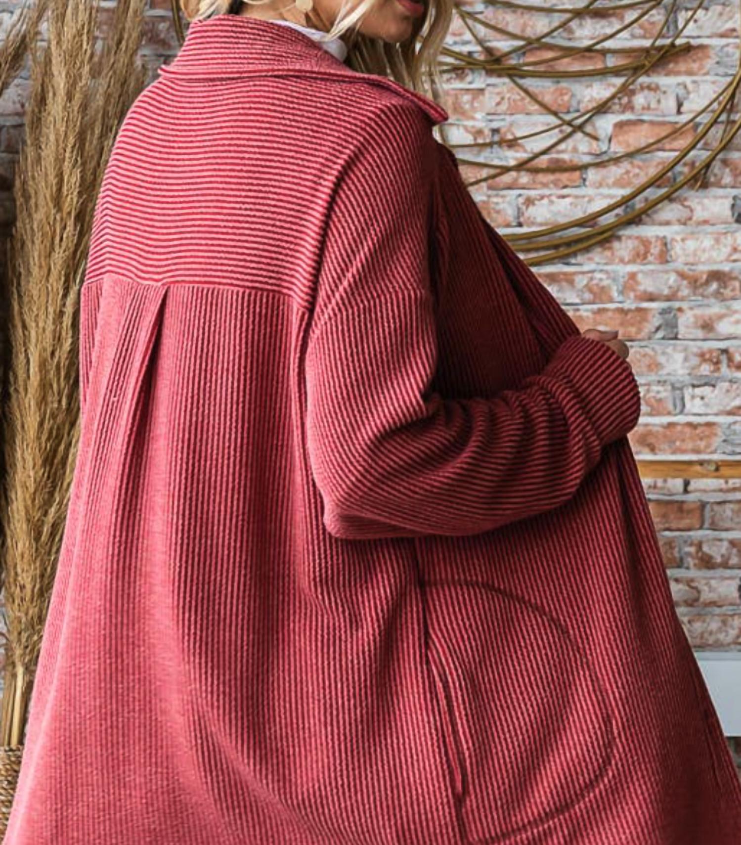 7Th Ray - Rib Button Down Side Pocket Shacket - Plus Size