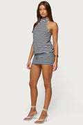 Milah Striped Halter Neck Mini Dress