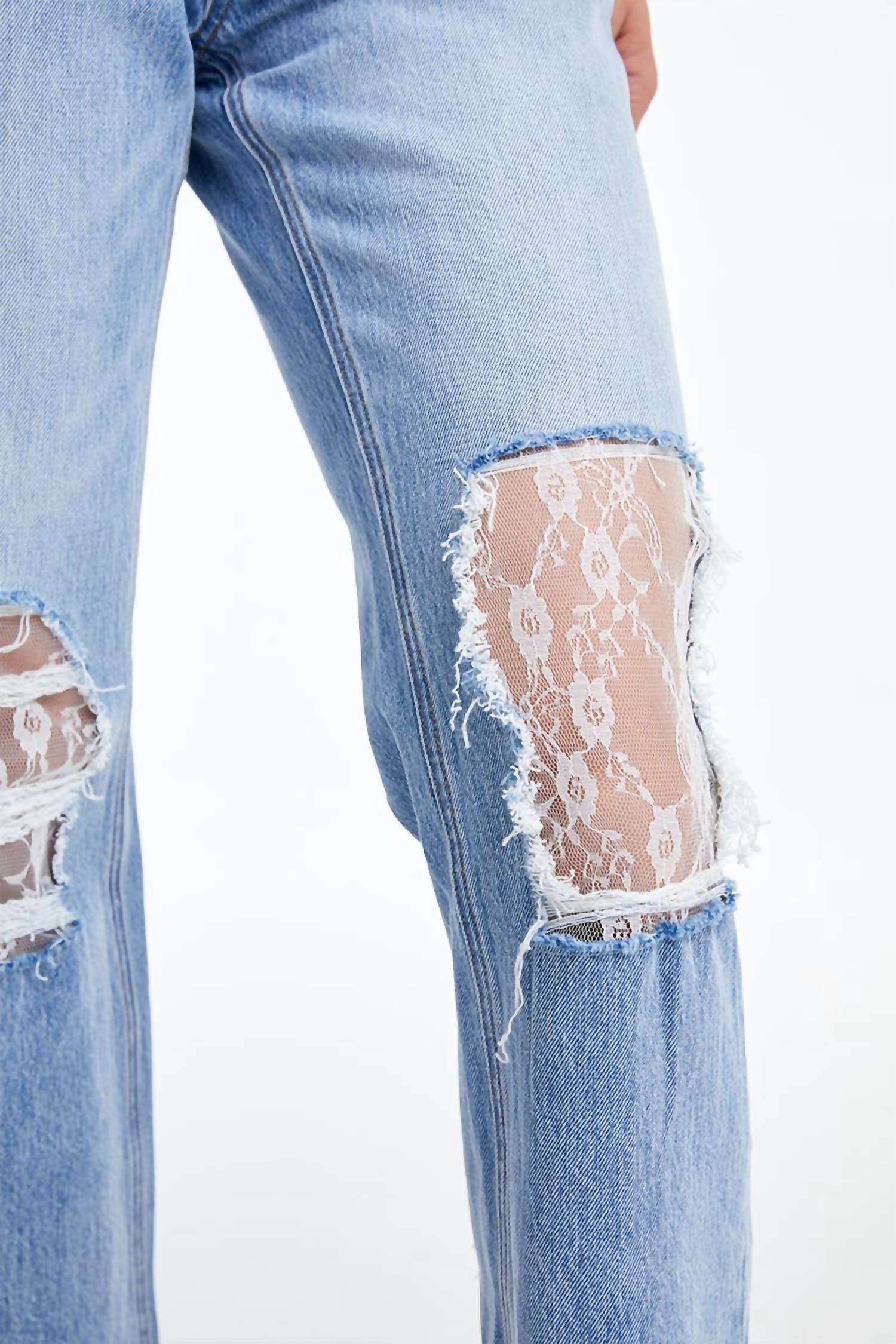 Bayeas - Lace-up Side Distressed Jeans