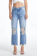 Bayeas - Lace-up Side Distressed Jeans