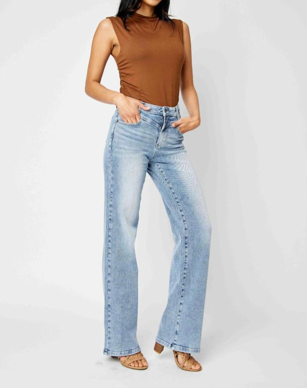 Judy Blue - Front Yoke Retro Wide Leg Denim Jeans