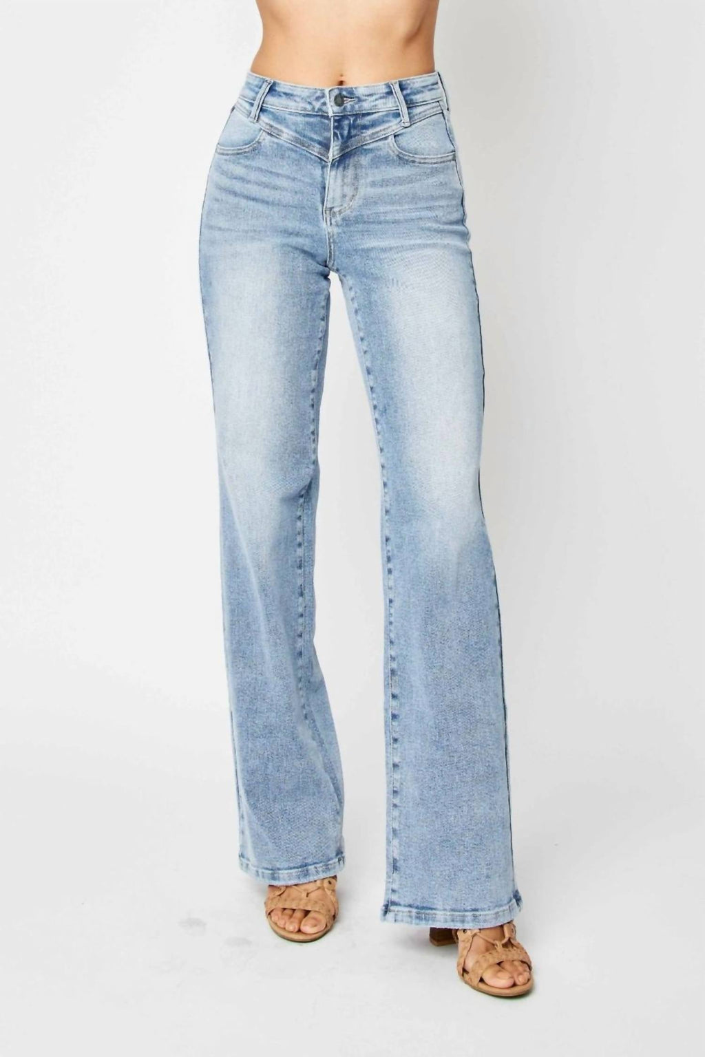 Judy Blue - Front Yoke Retro Wide Leg Denim Jeans
