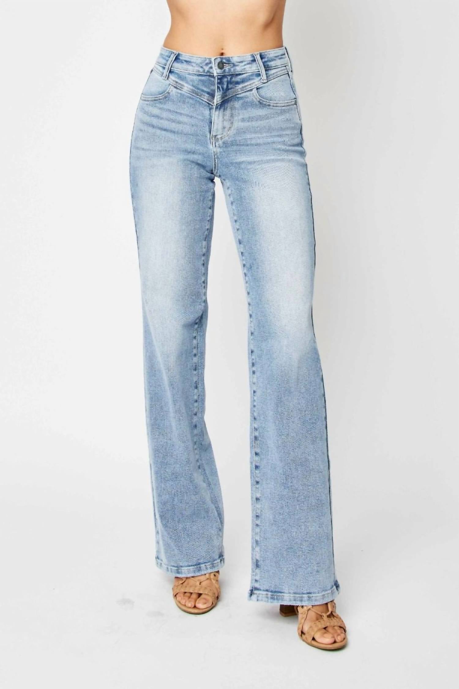 Judy Blue - Front Yoke Retro Wide Leg Denim Jeans