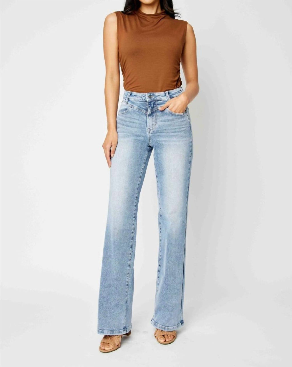 Judy Blue - Front Yoke Retro Wide Leg Denim Jeans