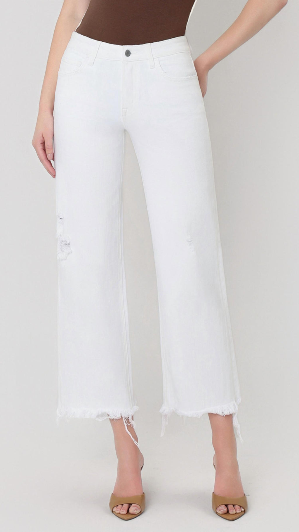 Vervet By Flying Monkey - High Rise Slight Distressed Raw Hem Crop Wide Jeans