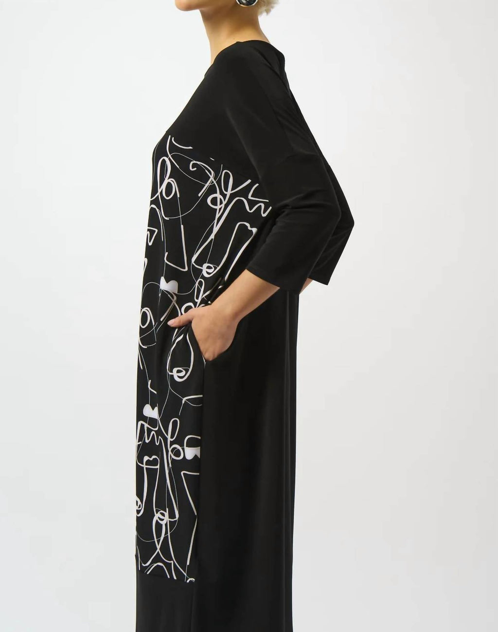 Joseph Ribkoff - Moonstone Face Print Boat Neck 3/4 Sleeves Cocoon Dress