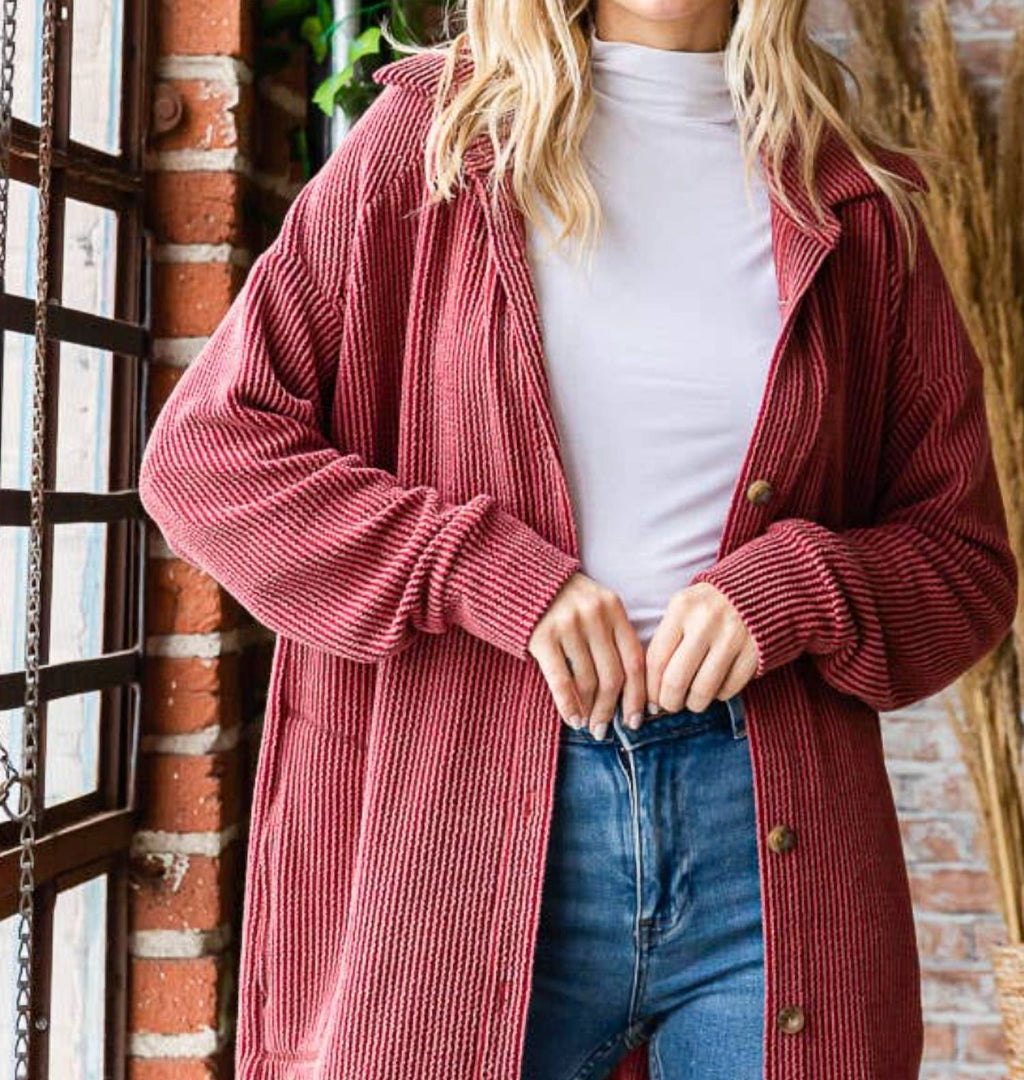 7Th Ray - Rib Button Down Side Pocket Shacket - Plus Size