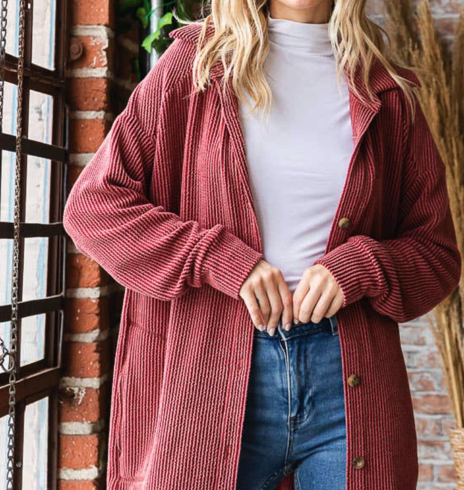 7Th Ray - Rib Button Down Side Pocket Shacket - Plus Size