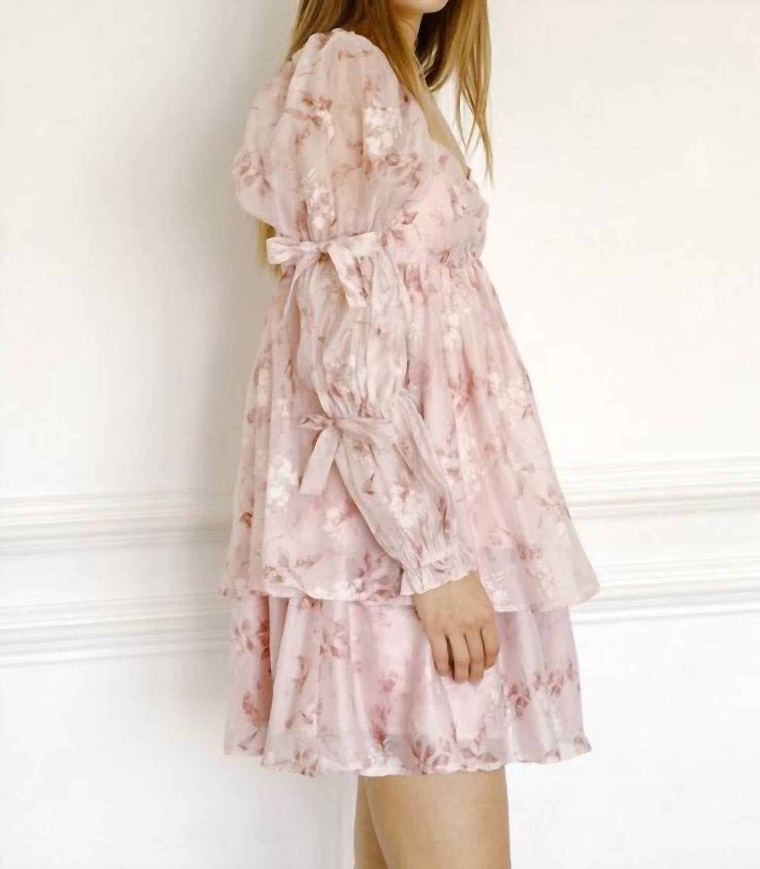 Storia - Floral Bow Sleeves Babydoll Dress